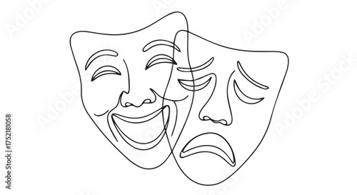 Theater masks representing comedy and tragedy, isolated on transparent background