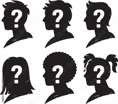 Mystery Profile Silhouette Collection Concept Head Question Mark Shape