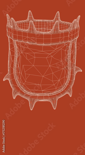 Technical wireframe visualization of a spiny plankton cell.