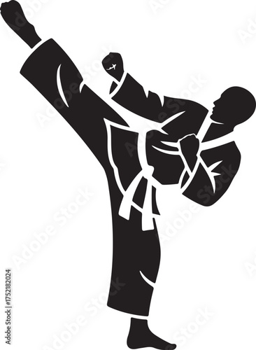 Martial Arts Silhouette Illustration: Karate Kick Fighter in Action