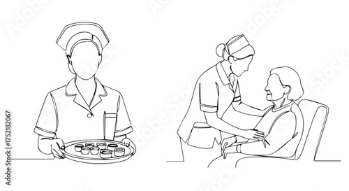 Nursing care and medical assistance icons isolated on transparent background