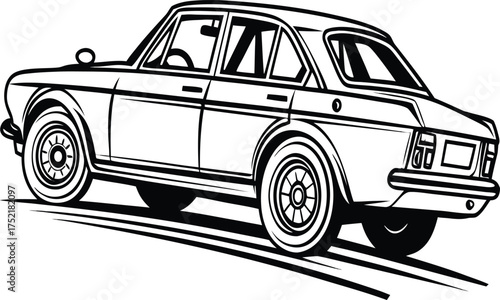 Classic car illustration, a vintage vehicle in black and white style