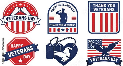 Veterans Day Badges and Labels Set
