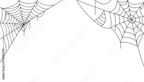 Spider web silhouette, black spider web halloween banner, cobweb spooky background nets frame wall sticker, scary torn spider web of halloween decoration