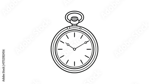 Classic oval pocket watch with roman numerals and chain loop line drawing