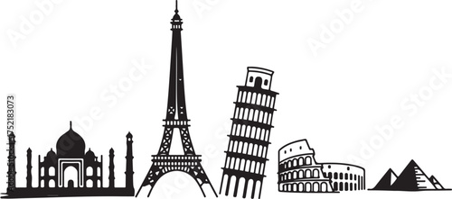 World Famous Landmarks Silhouette Cityscape Wonders Travel Vacation Culture Tourism Art