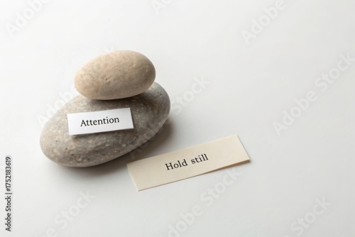 Balanced Pebbles with Words in Minimalist Flatlay