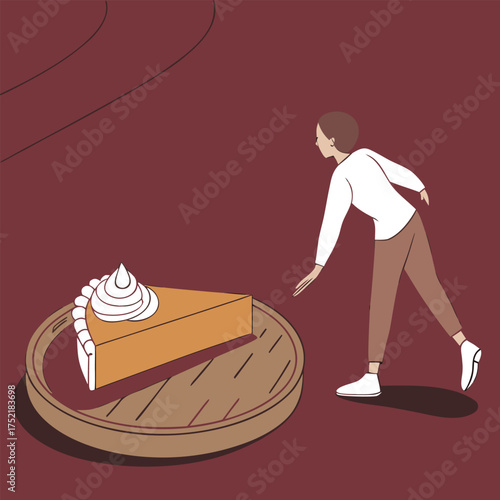 Person Reaching for Giant Pumpkin Pie Slice