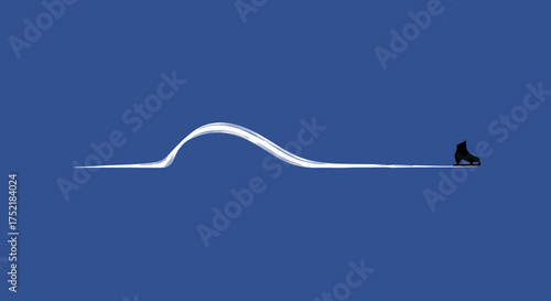 Minimalist illustration of a person skateboarding leaving a white trail behind.