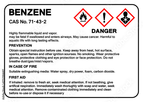 Danger Benzene Symbol Sign ,Vector Illustration, Isolate On White Background Label.EPS10