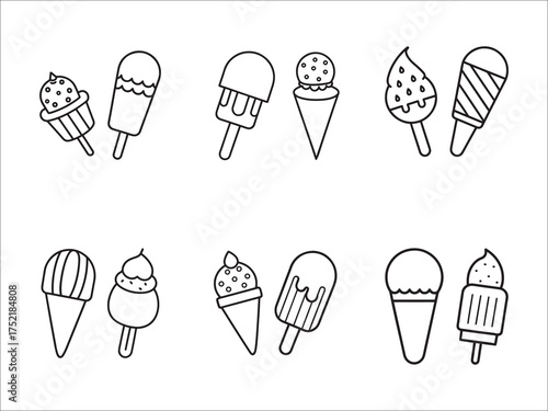 Black and white ice cream collection line art illustration vector design