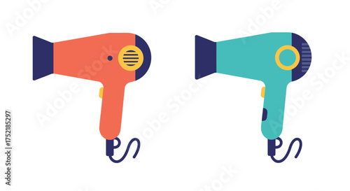 Two colorful hair dryers a vibrant coral and a cool teal