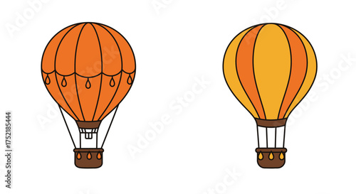 Two colorful hot air balloons with basket details are illustrated
