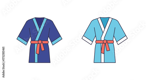 Two illustrated traditional kimonos one blue and one light blue