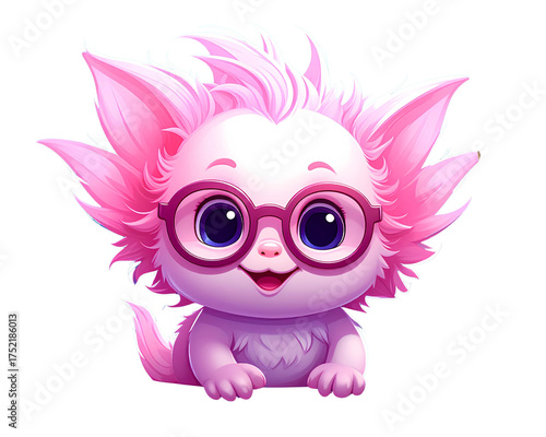  cute pink cartoon axoloti with glasses in water illustration clipart  