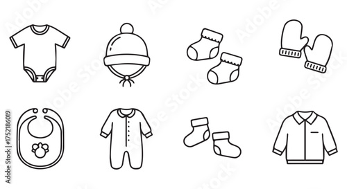 Collection of baby clothing and accessories isolated on transparent background