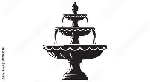 Elegant tiered water fountain with cascading water isolated on transparent background