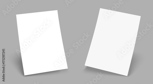 A4 format empty paper with shadow mockup, 3d paper note template, two white sheet paper isolated