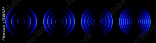 Wave light effect, radar neon waves are spreading, blue wifi wireless network, glowing circles signal