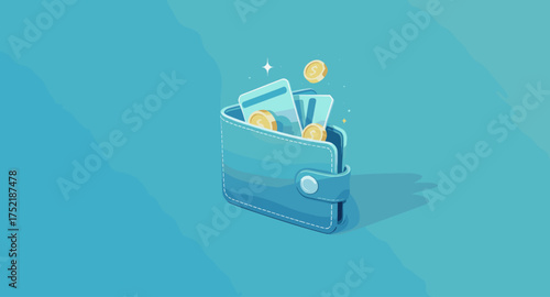 Stylish wallet brimming with credit cards and coins, illustrating financial security and modern banking solutions, perfect for business and lifestyle visuals