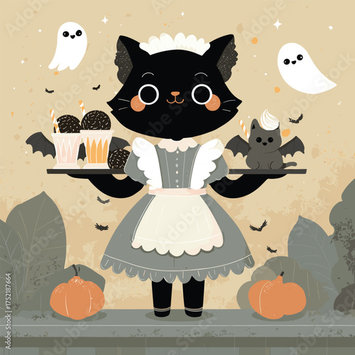 Halloween themed black cat waitress