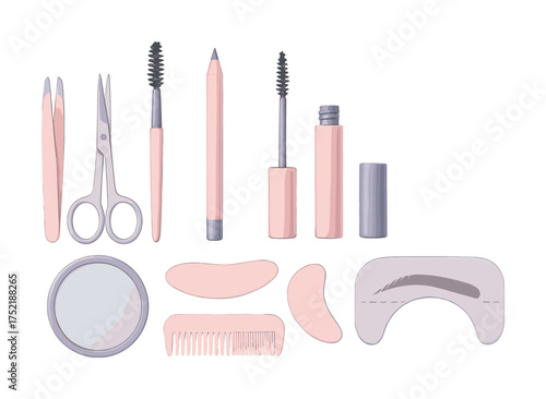 Vector Comprehensive eyebrow grooming set with tools and accessories