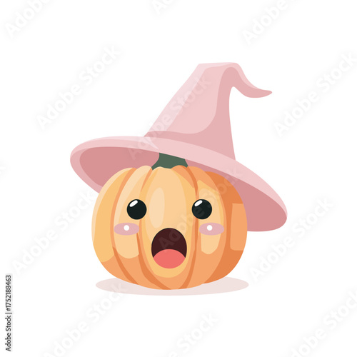 kawaii jack-o-lantern with surprised round mouth and raised eyebrows