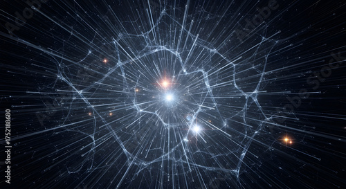 Abstract glowing network of connections, symbolizing digital communication, data flow, and technological advancement in a futuristic, cosmic-inspired visual