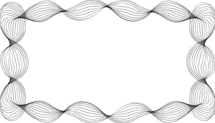 A rectangular border composed of continuous, flowing lines that create intricate patterns. The waves form bulbous corners, all in a monochrome design