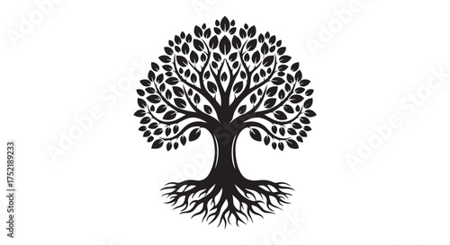 Stylized tree of life with intricate branches and roots isolated on transparent background