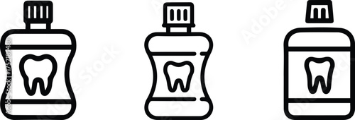 Mouthwash Bottle Icon Set Oral Hygiene and Dental Care Outline Vector