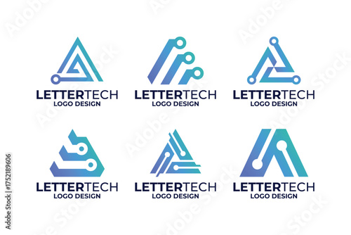 Set of initial letter A logo design technology, circuit, connection concept