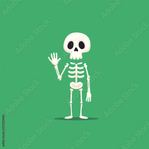 minimal flat skeleton character waving for halloween