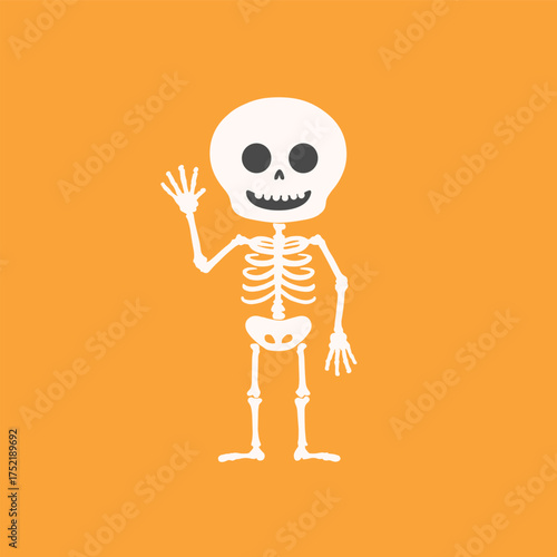 minimal flat skeleton character waving for halloween
