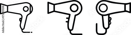 Hair Dryer Blow Dryer Icon Set: Styling and Salon Appliance Outline Vector
