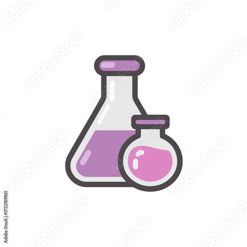 Two flasks containing colored liquids