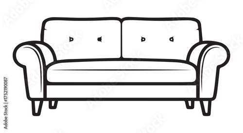Simple line drawing of a twoseater sofa isolated on transparent background