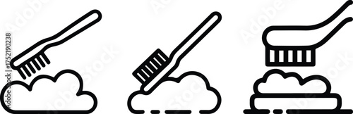Toothbrush and Toothpaste Icon Set, Dental Care and Oral Hygiene Outline Vector