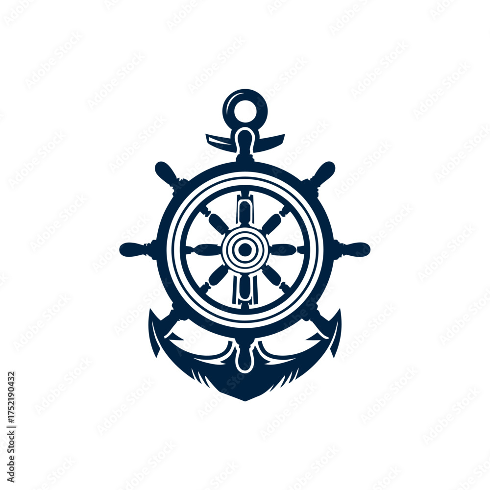 Obraz premium Nautical symbol featuring a ship's wheel combined with an anchor