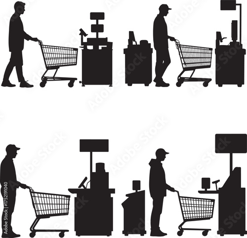 Customer at Checkout Counter Silhouette – Shopping and Retail Vector Illustration
