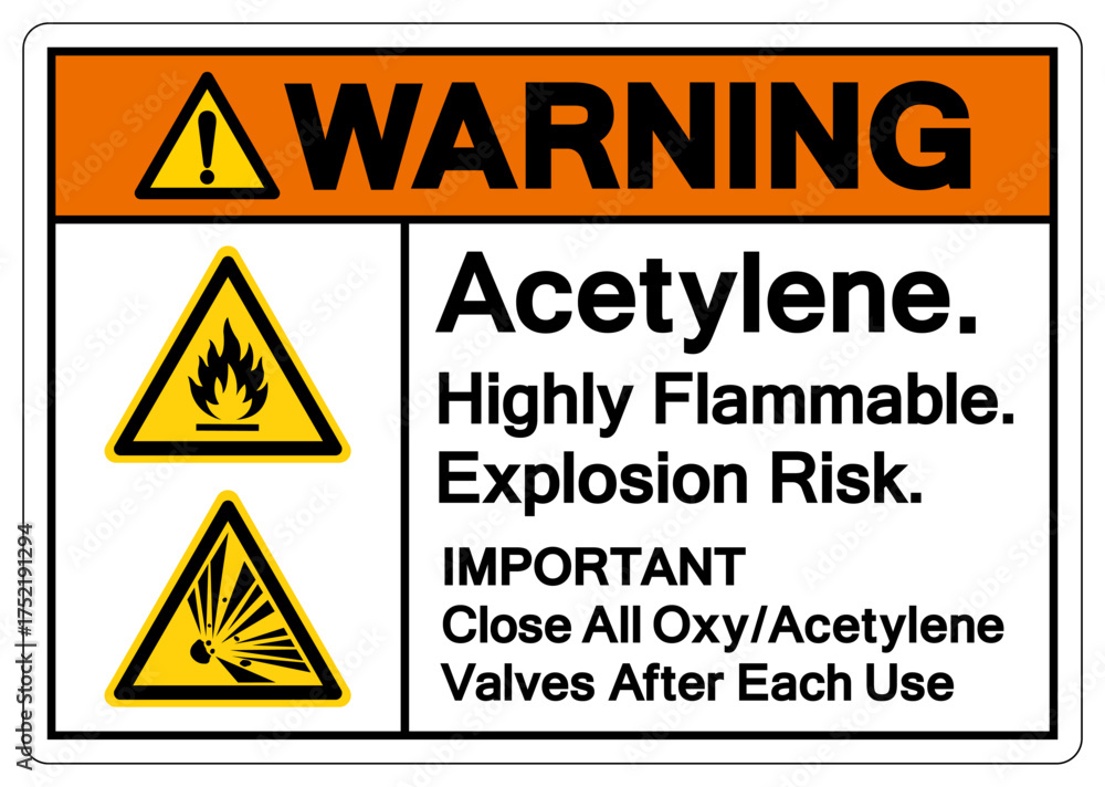 Fototapeta premium Warning Acetylene Highly Flammable Explosion Risk Symbol Sign ,Vector Illustration, Isolate On White Background Label.EPS10