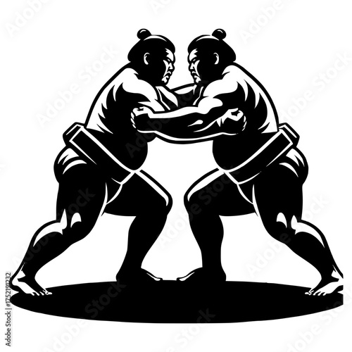 Two Sumo wrestlers engaged in fight vector image illustration