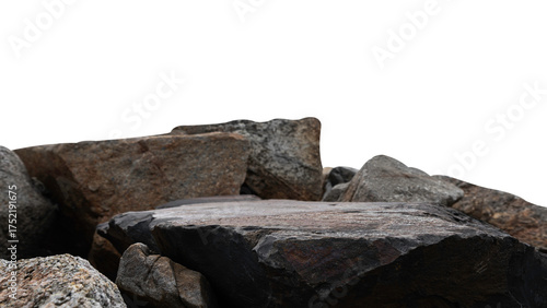  Pile of Rock Mountain, Cliff stone Podium space isolated on white Backgrounds, Edge large boulder ground well natural outdoor stage stand podium Display Products, clipping path