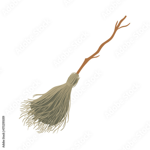 witch's broom with clean lines and muted brown colors for Halloween