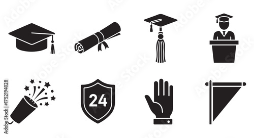 Academic and celebration icons isolated on transparent background