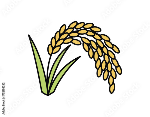 Rice plant vector graphic. Isolated Sheaf of Rice, Crop, Wheat flat emoji, emoticon symbol - Vector