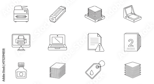 Office and technology icons isolated on transparent background