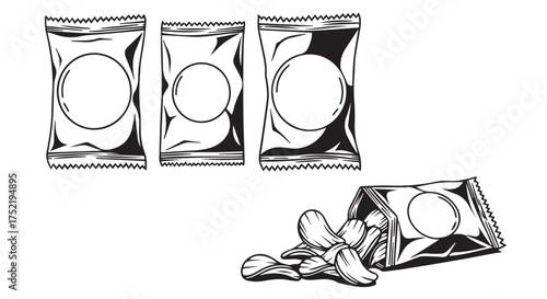 Snack food packaging icons isolated on transparent background