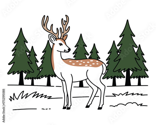 Cute baby deer with spots in pine forest charming fairytale animal art whimsical illustration