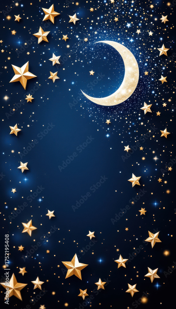 Fototapeta premium Elegant Navy Blue Luxury Background with Stars and Moon Design
